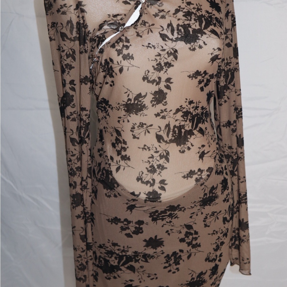 Fashion Nova Sheer Black Floral Dress